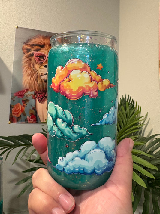 Teal with Clouds 16 oz acrylic