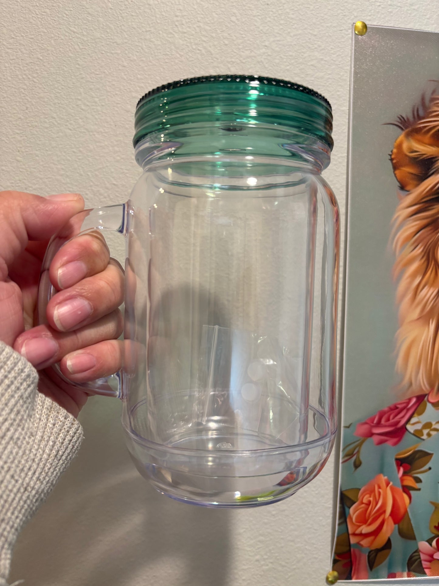 Custom cup Mason jar 20 oz acrylic - colored lids